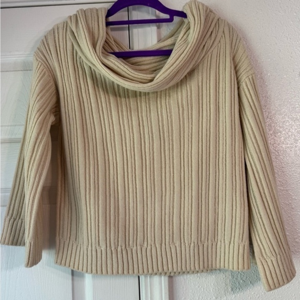PrettyLittleThing Beige off the shoulder Ribbed Sweater